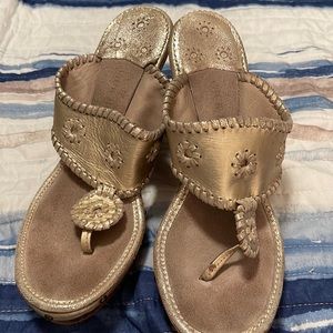 Jack Rogers wood wedge gold sandals size9